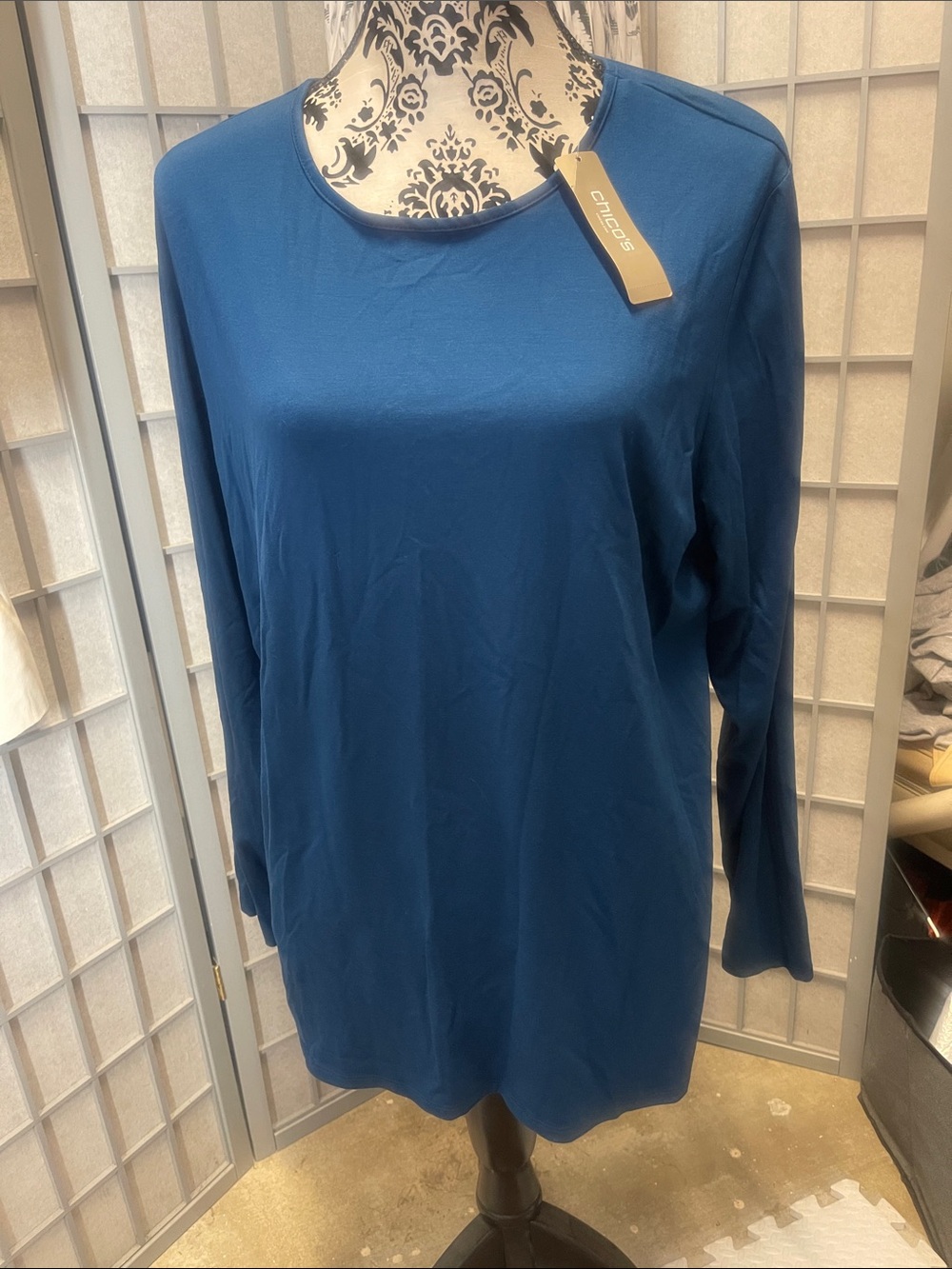Chico's Long Sleeve Crew Neck Top - Teal Blue